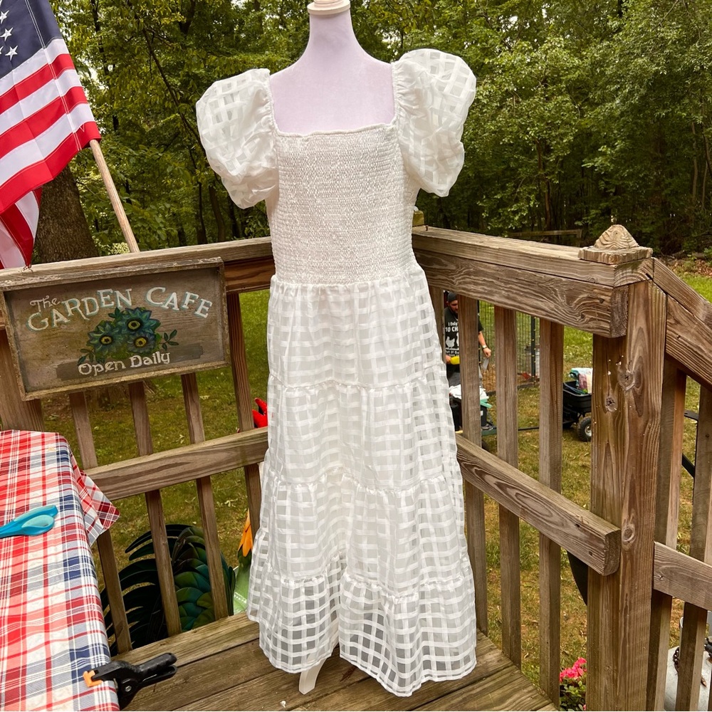 Pretty Garden White Pretty Shoulder Sundress XXL fully lined, Maxi - Picture 13 of 13